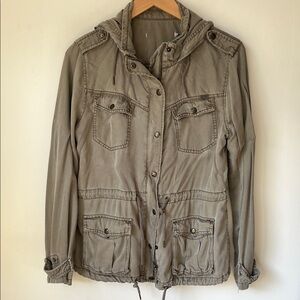 Max Jeans Khaki Utility Jacket with Hood